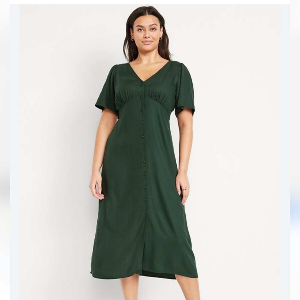 Button Down Green Midi Dress